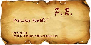 Petyka Radó névjegykártya